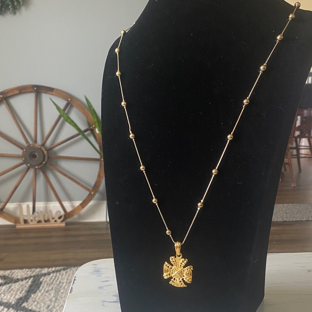 Anne Klein Gold-Tone Beaded Cross Necklace